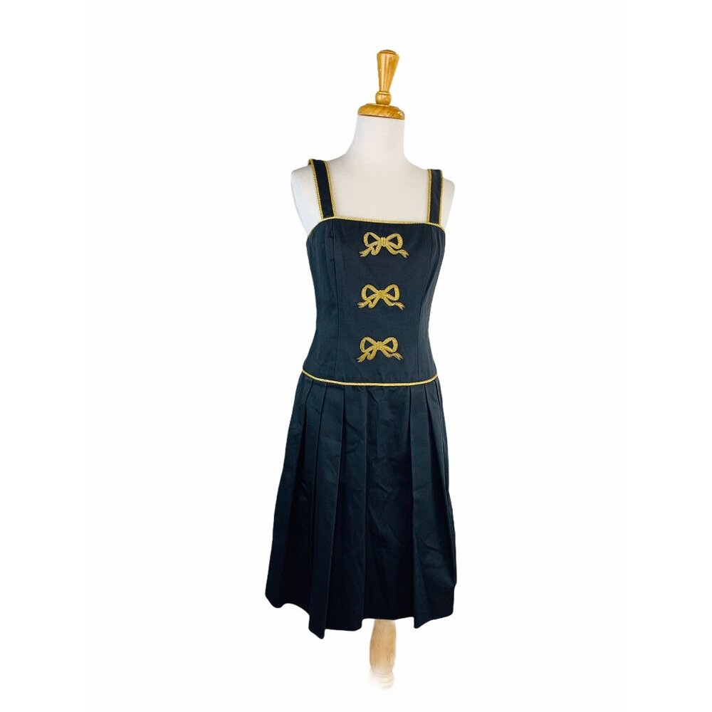 Albert Nipon Isabell Gerhart Vintage 60s Dress Black Gold Bows Sz 4 - Picture 9 of 12